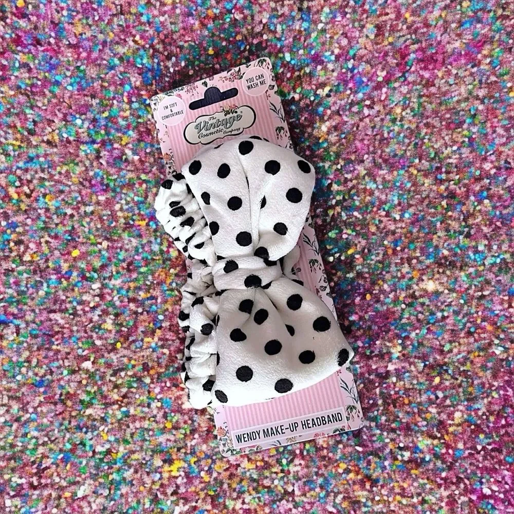 THE VINTAGE COSMETIC COMPANY Black Polka Dot Headband New With Tags